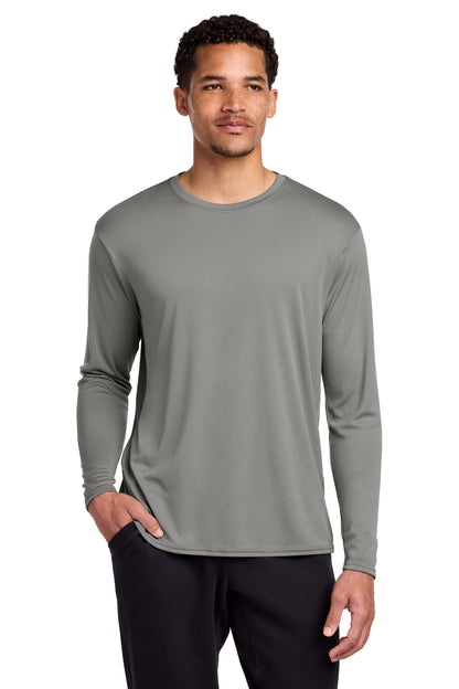 Grey Concrete Port & Co Long Sleeve Performance Tee. PC380LS plain