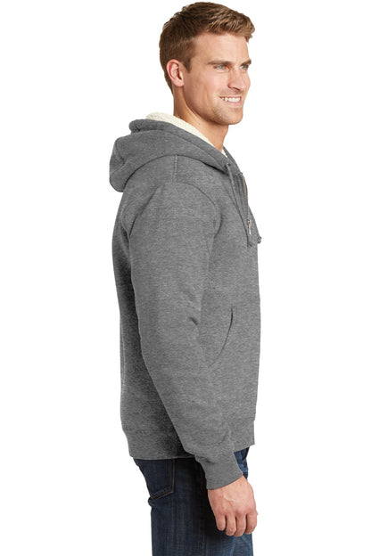 Grey CornerStone Heavyweight Sherpa-Lined Hooded Fleece Jacket. CS625 plain