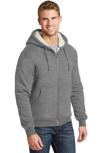 Grey CornerStone Heavyweight Sherpa-Lined Hooded Fleece Jacket. CS625 plain