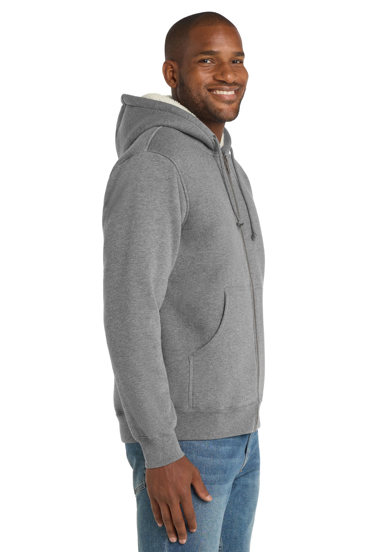 Grey CornerStone Heavyweight Sherpa-Lined Hooded Fleece Jacket. CS625 plain