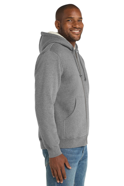 Grey CornerStone Heavyweight Sherpa-Lined Hooded Fleece Jacket. CS625 plain