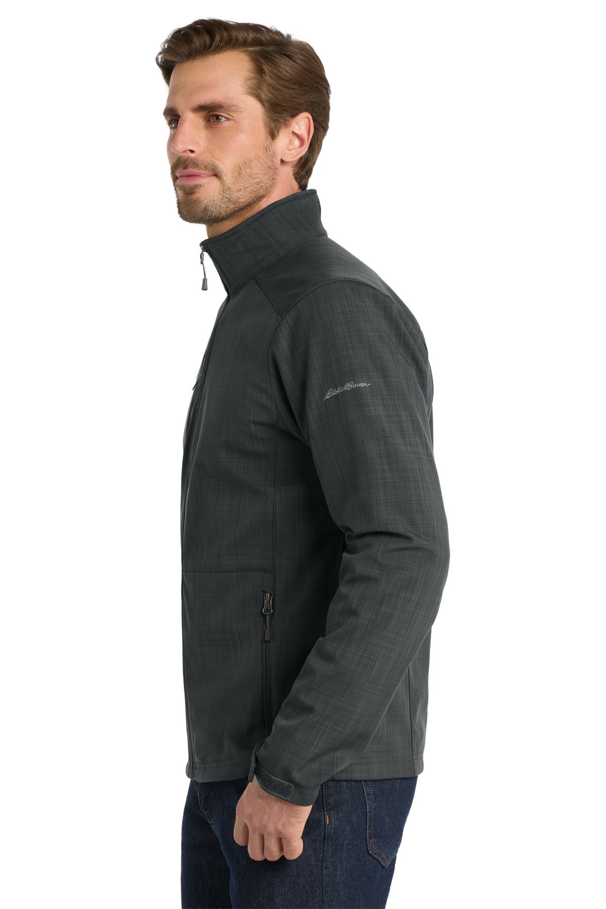 Grey Eddie Bauer Shaded Crosshatch Soft Shell Jacket. EB532 plain