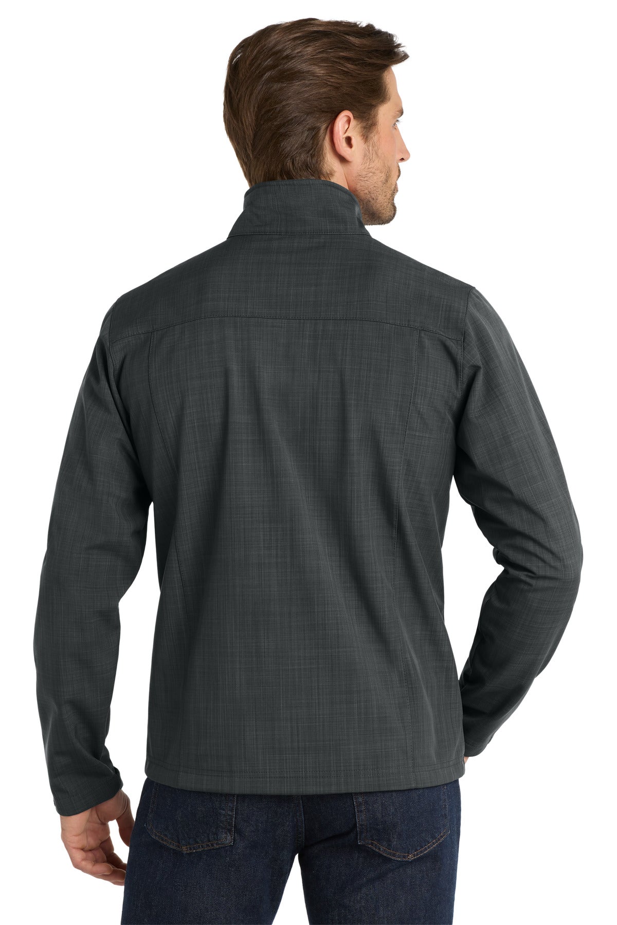 Grey Eddie Bauer Shaded Crosshatch Soft Shell Jacket. EB532 plain