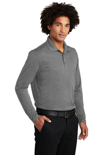 Grey Heather Sport-Tek PosiCharge RacerMesh Long Sleeve Polo. ST640LS plain
