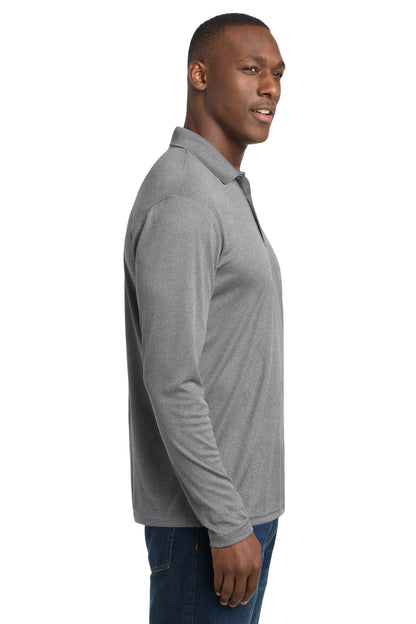 Grey Heather Sport-Tek PosiCharge RacerMesh Long Sleeve Polo. ST640LS plain