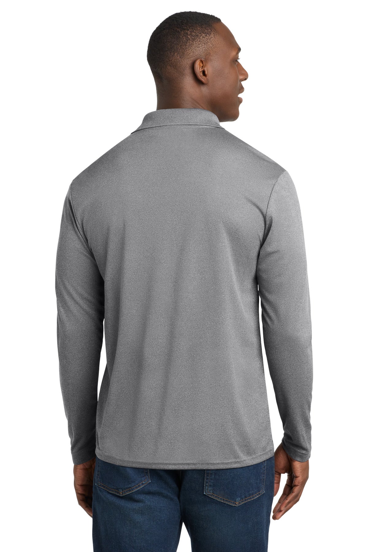 Grey Heather Sport-Tek PosiCharge RacerMesh Long Sleeve Polo. ST640LS plain