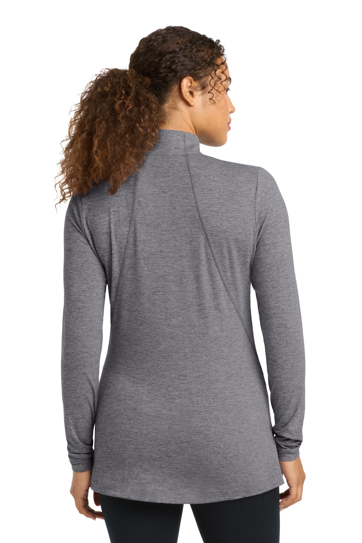 Grey Hthr Sport-Tek Women's Exchange 1.5 Long Sleeve 1/2-Zip LST711 plain