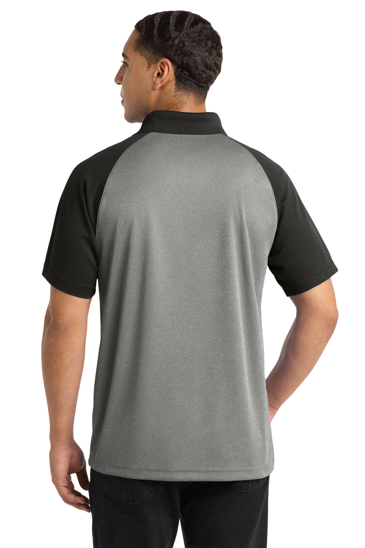Grey Hthr/Blk Sport-Tek PosiCharge RacerMesh Raglan Heather Block Polo. ST641 plain