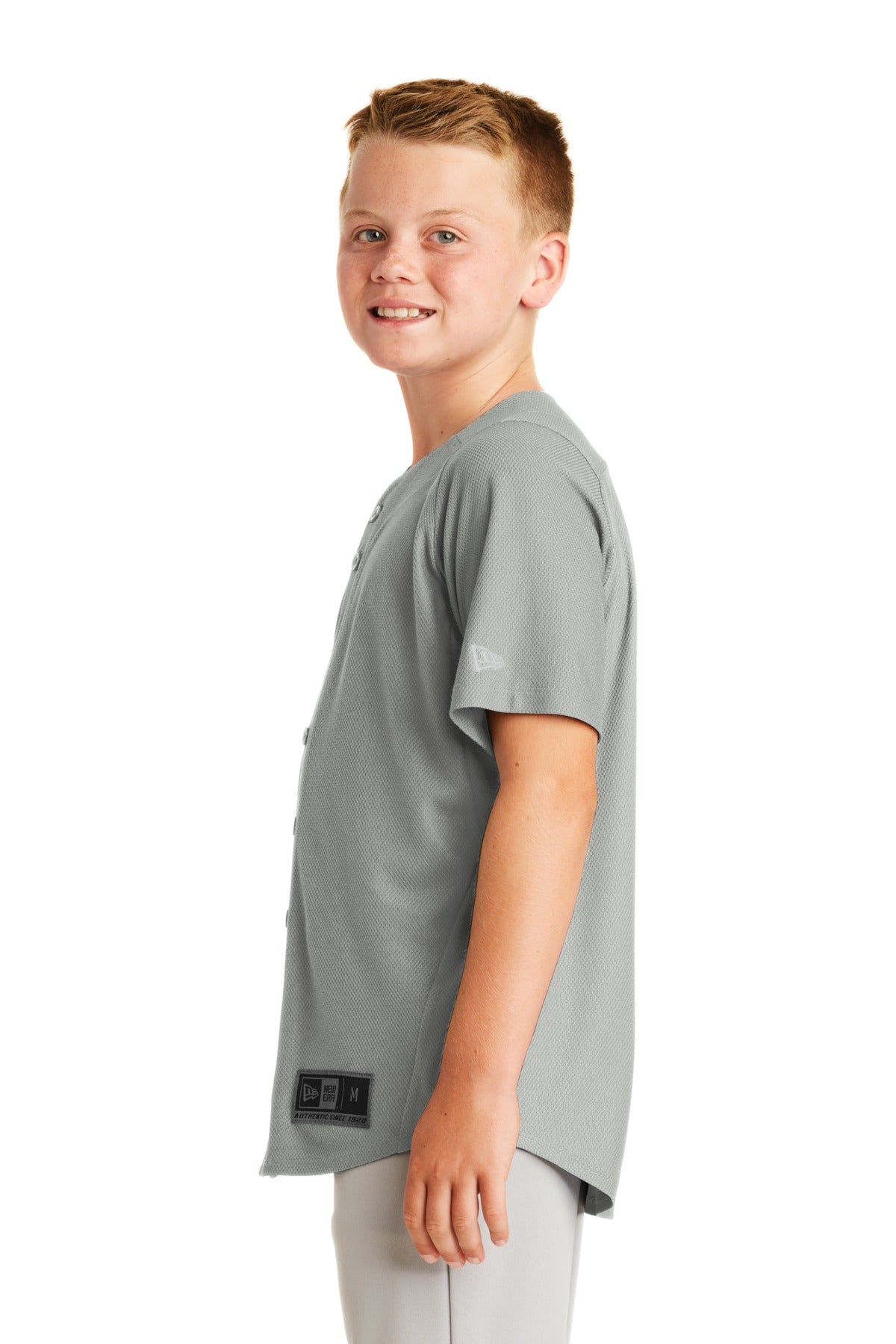 Grey New Era Youth Diamond Era Full-Button Jersey. YNEA220 plain