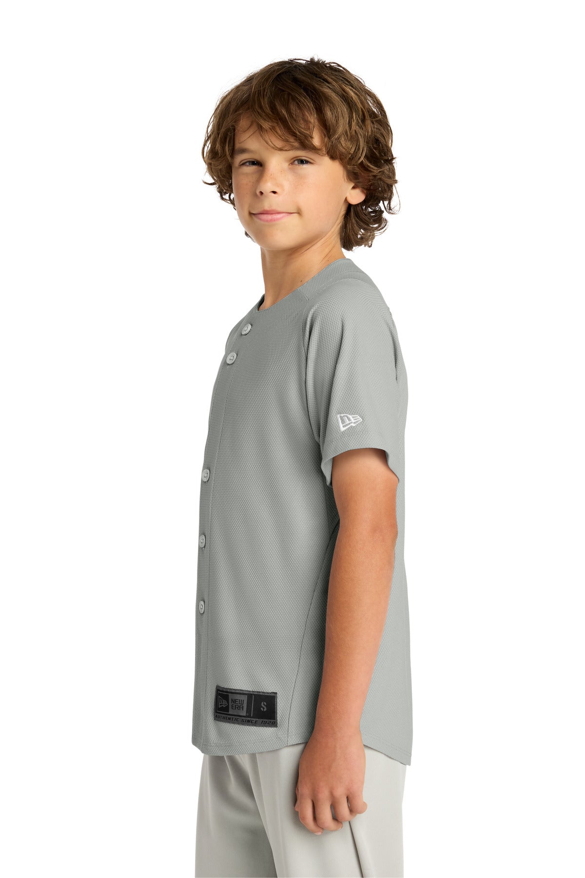 Grey New Era Youth Diamond Era Full-Button Jersey. YNEA220