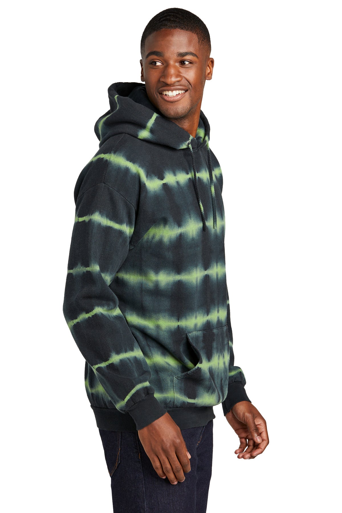 GrnTea/Blk Port & Co Allover Stripe Tie-Dye Fleece PC143 plain