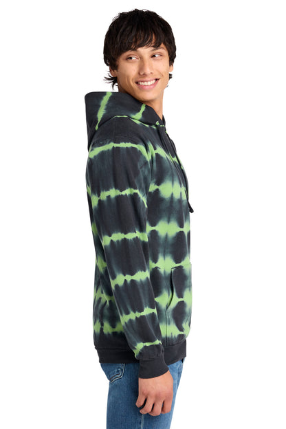 GrnTea/Blk Port & Co Allover Stripe Tie-Dye Fleece PC143