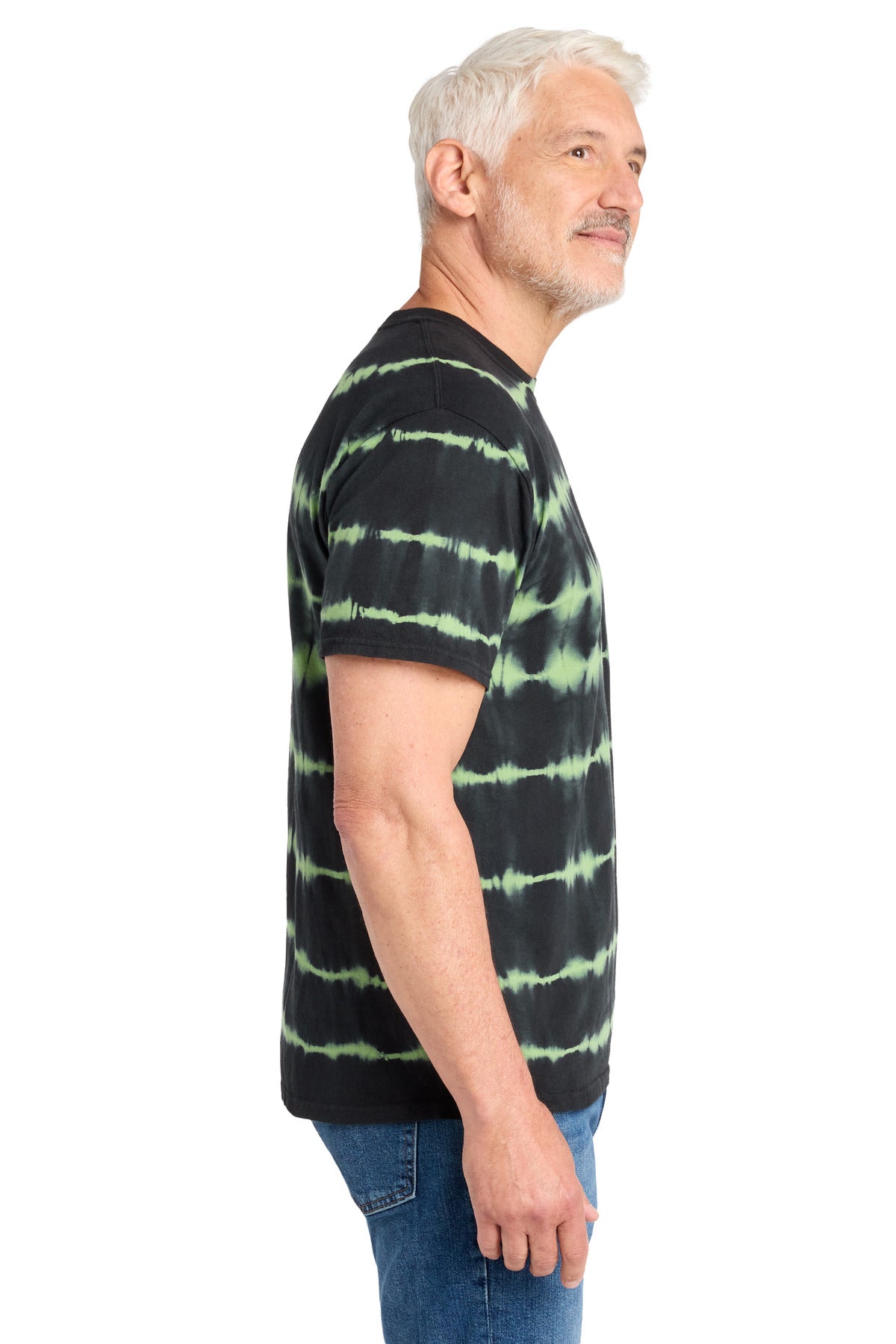 GrnTea/Blk Port & Co Allover Stripe Tie-Dye Tee PC142