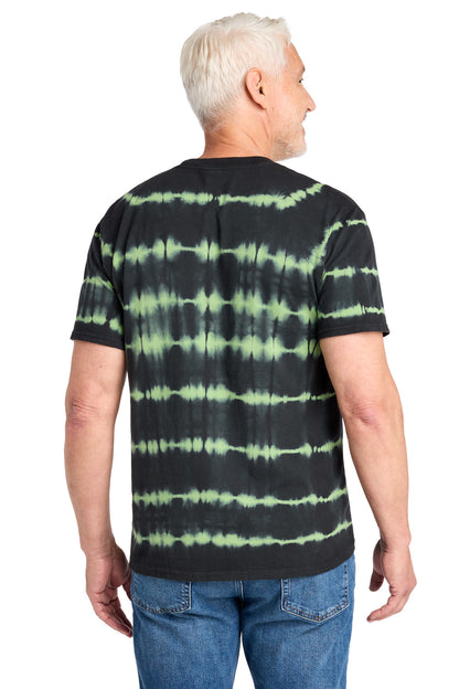 GrnTea/Blk Port & Co Allover Stripe Tie-Dye Tee PC142