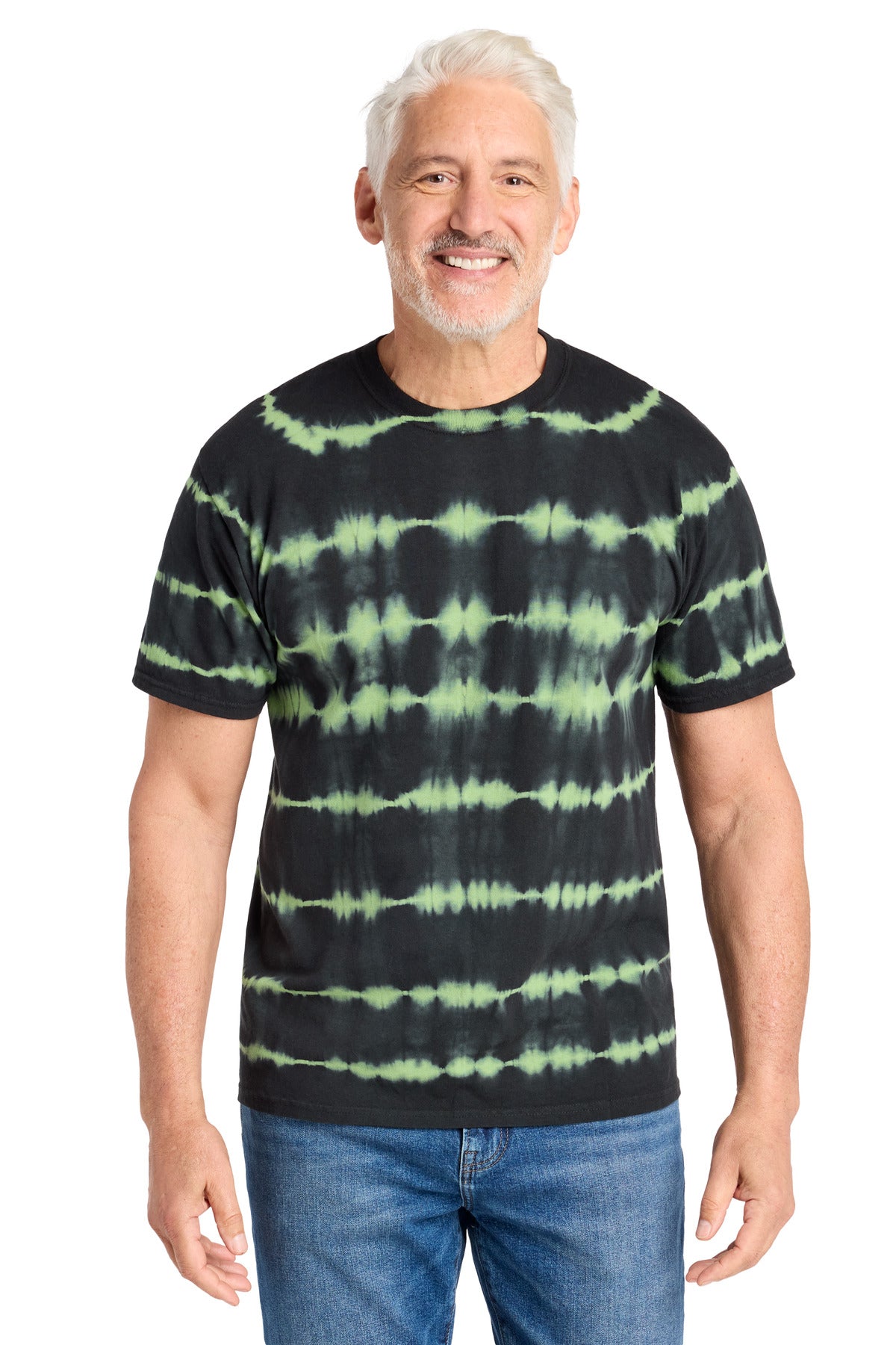 GrnTea/Blk Port & Co Allover Stripe Tie-Dye Tee PC142
