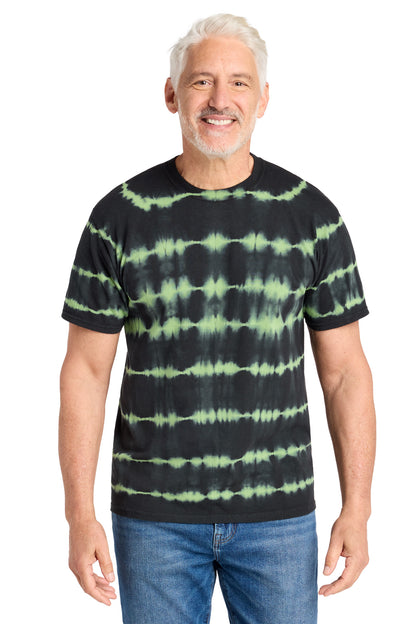 GrnTea/Blk Port & Co Allover Stripe Tie-Dye Tee PC142