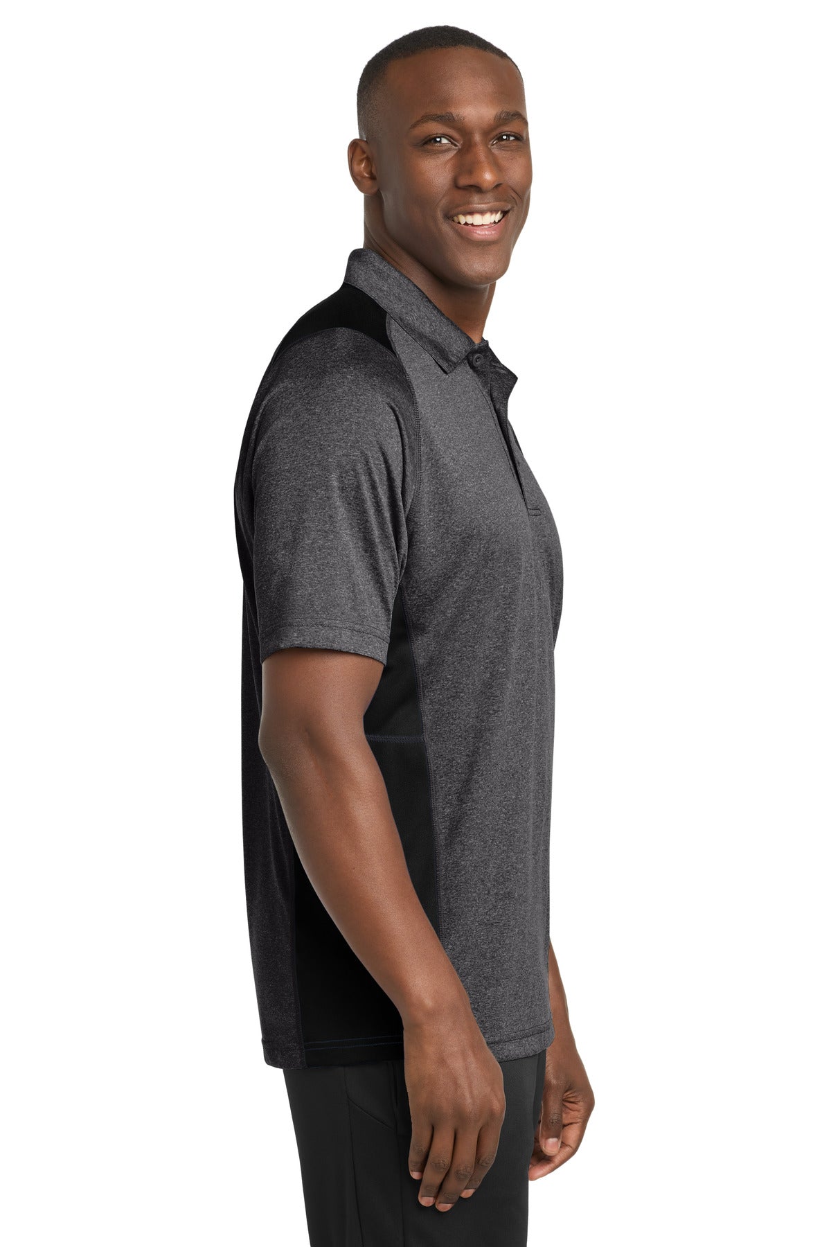 Grph He/Black Sport-Tek Heather Colorblock Contender Polo. ST665 plain