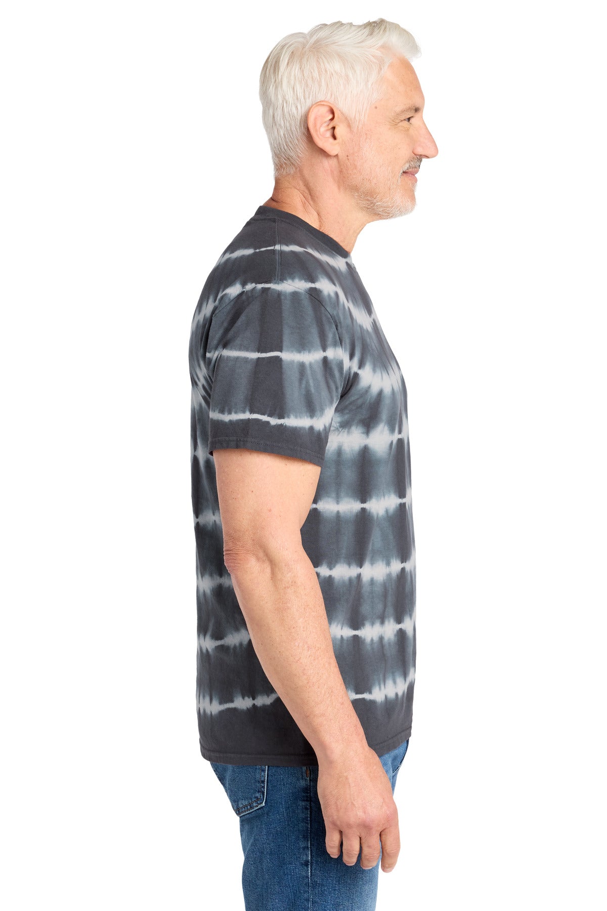 Grph/LtGry Port & Co Allover Stripe Tie-Dye Tee PC142