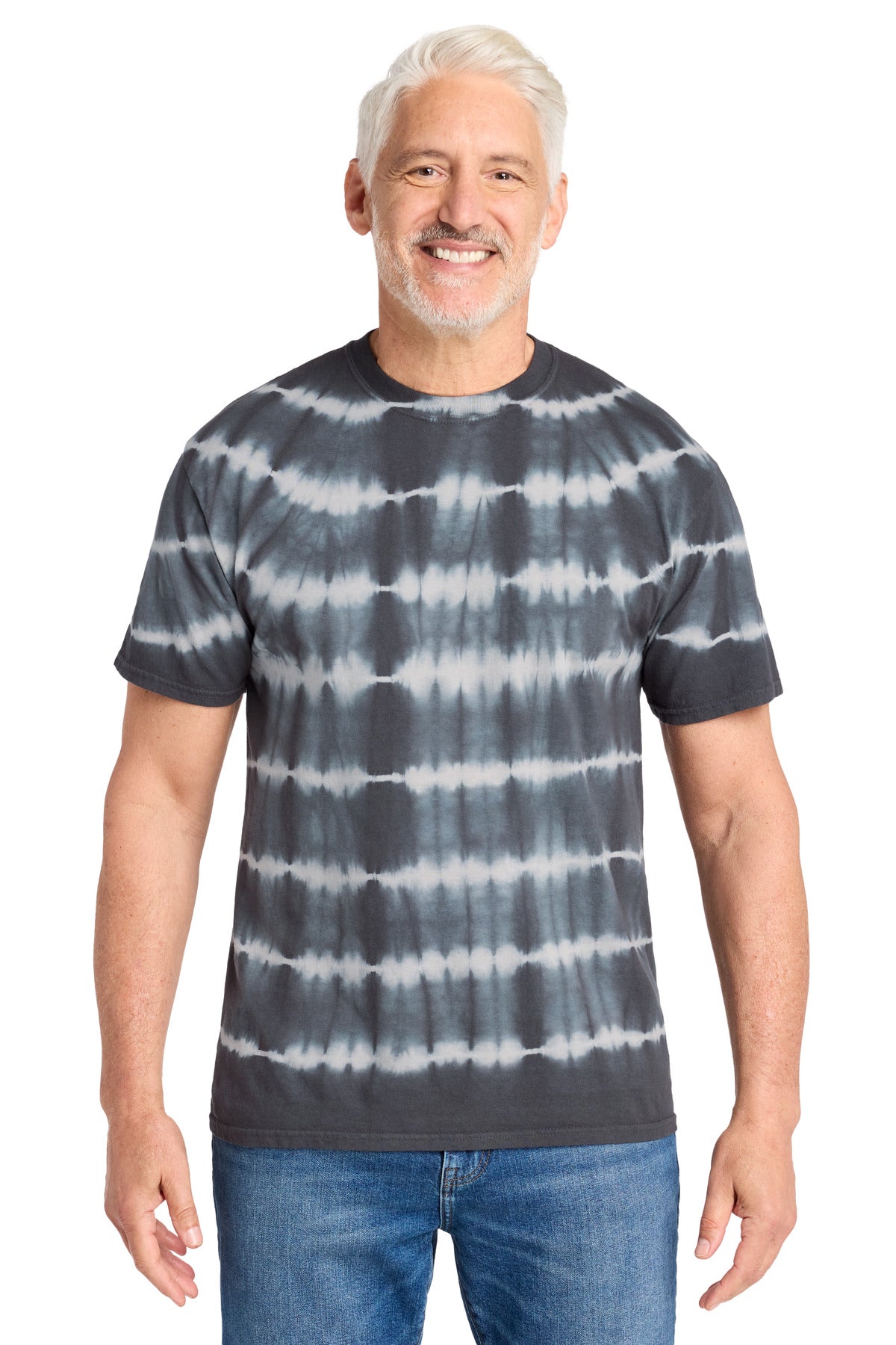Grph/LtGry Port & Co Allover Stripe Tie-Dye Tee PC142