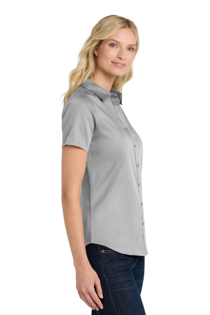 GustyGrey Port Authority Women's Short Sleeve SuperPro React Twill Shirt. LW809 plain