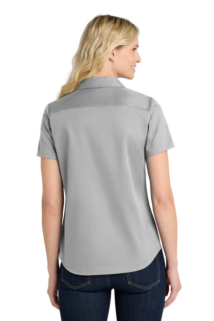 GustyGrey Port Authority Women's Short Sleeve SuperPro React Twill Shirt. LW809 plain