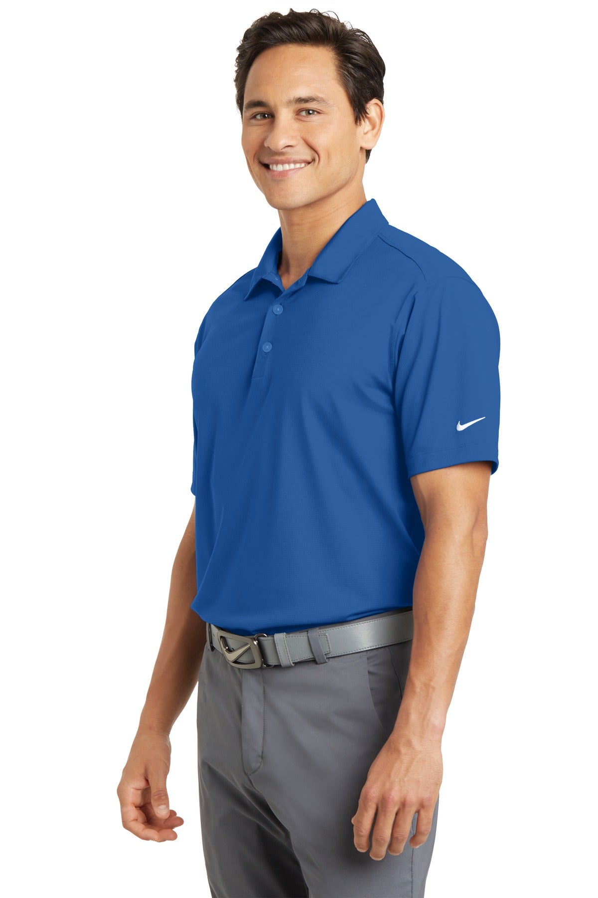 Gym Blue Nike Dri-FIT Vertical Mesh Polo. 637167 plain