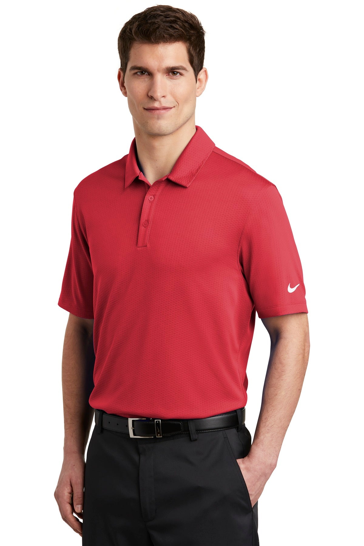 Gym Red Nike Dri-FIT Hex Textured Polo. NKAH6266 plain