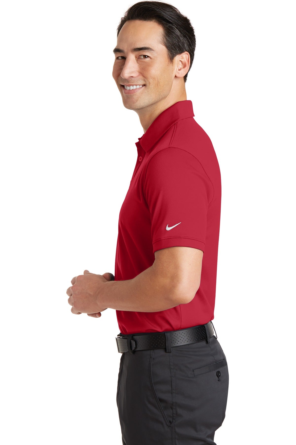 Gym Red Nike Dri-FIT Solid Icon Pique Modern Fit Polo. 746099 plain