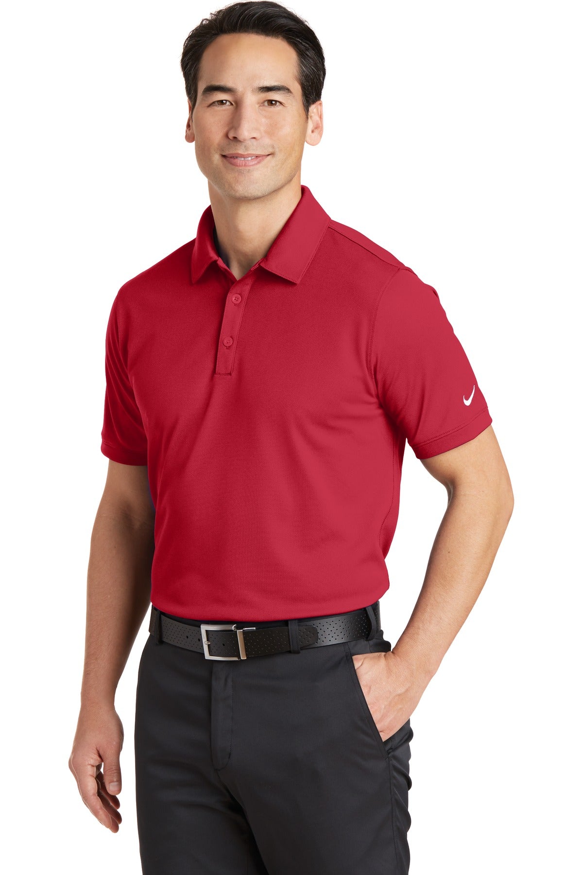Gym Red Nike Dri-FIT Solid Icon Pique Modern Fit Polo. 746099 plain