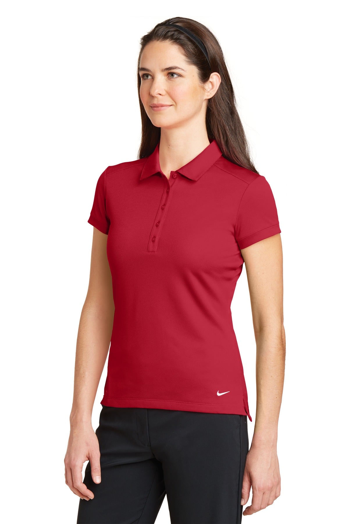 Gym Red Nike Women's Dri-FIT Solid Icon Pique Modern Fit Polo. 746100 plain