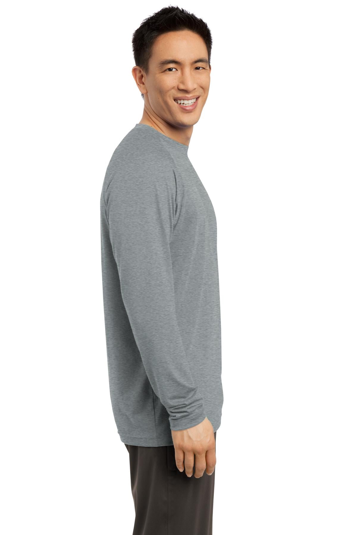 Heather Grey Sport-Tek Long Sleeve Ultimate Performance Crew. ST700LS plain