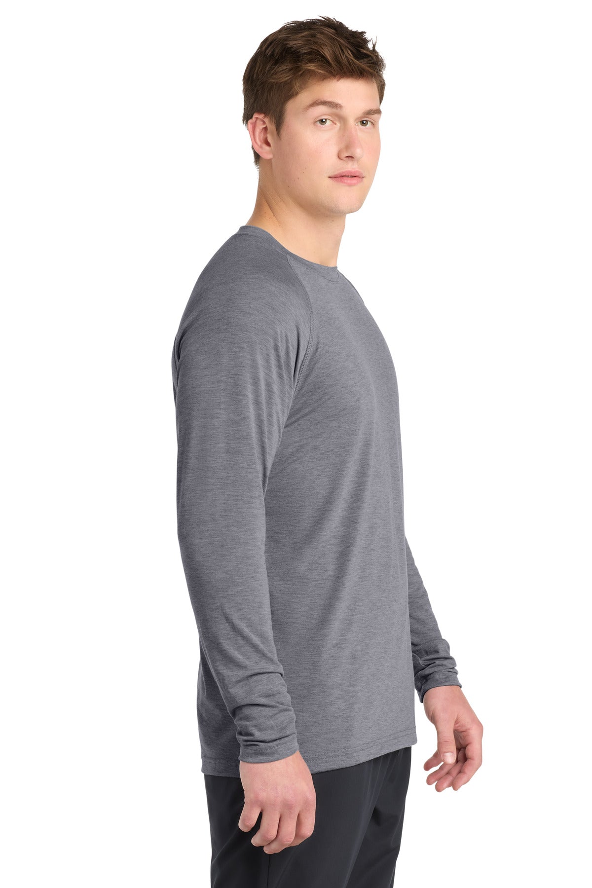 Heather Grey Sport-Tek Long Sleeve Ultimate Performance Crew. ST700LS plain