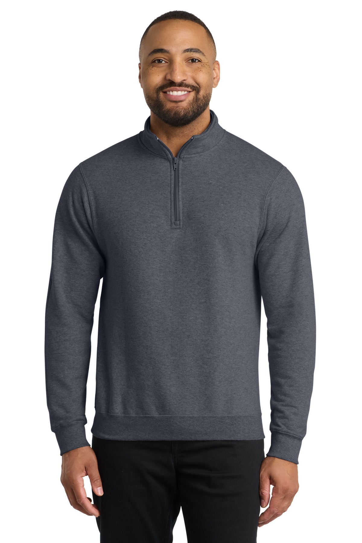 Heather Navy Port & Co Core Fleece 1/4-Zip Pullover Sweatshirt PC78Q