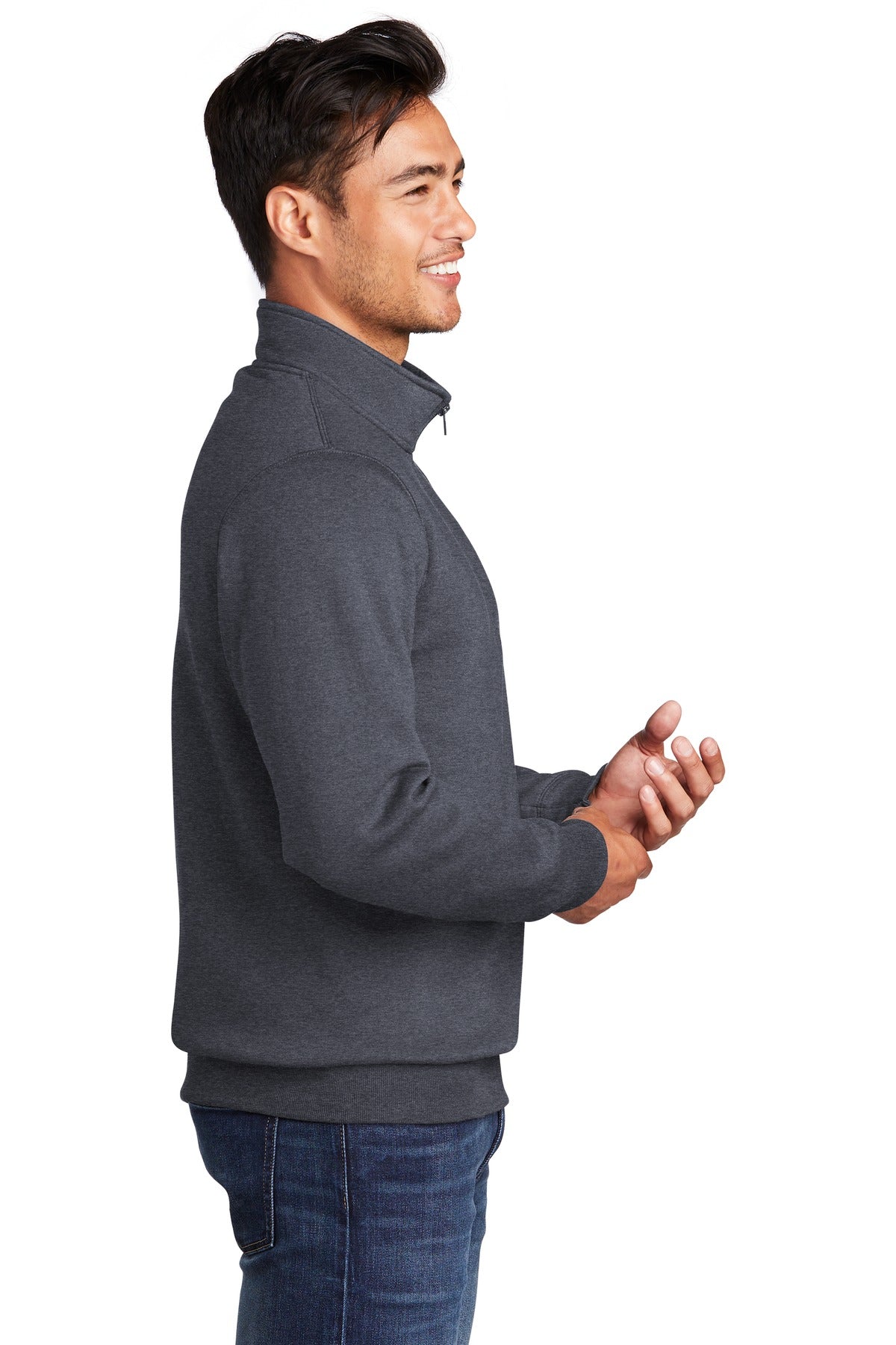 Heather Navy Port & Co Core Fleece 1/4-Zip Pullover Sweatshirt PC78Q