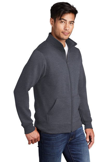 Heather Navy Port & Co Core Fleece Cadet Full-Zip Sweatshirt PC78FZ plain