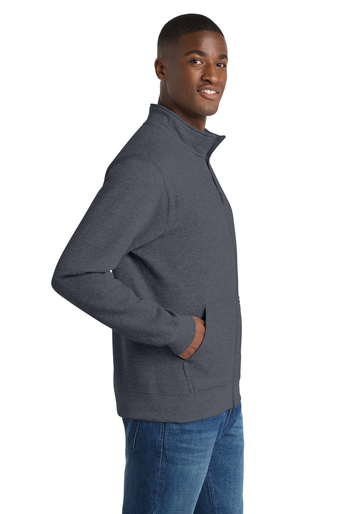Heather Navy Port & Co Core Fleece Cadet Full-Zip Sweatshirt PC78FZ plain