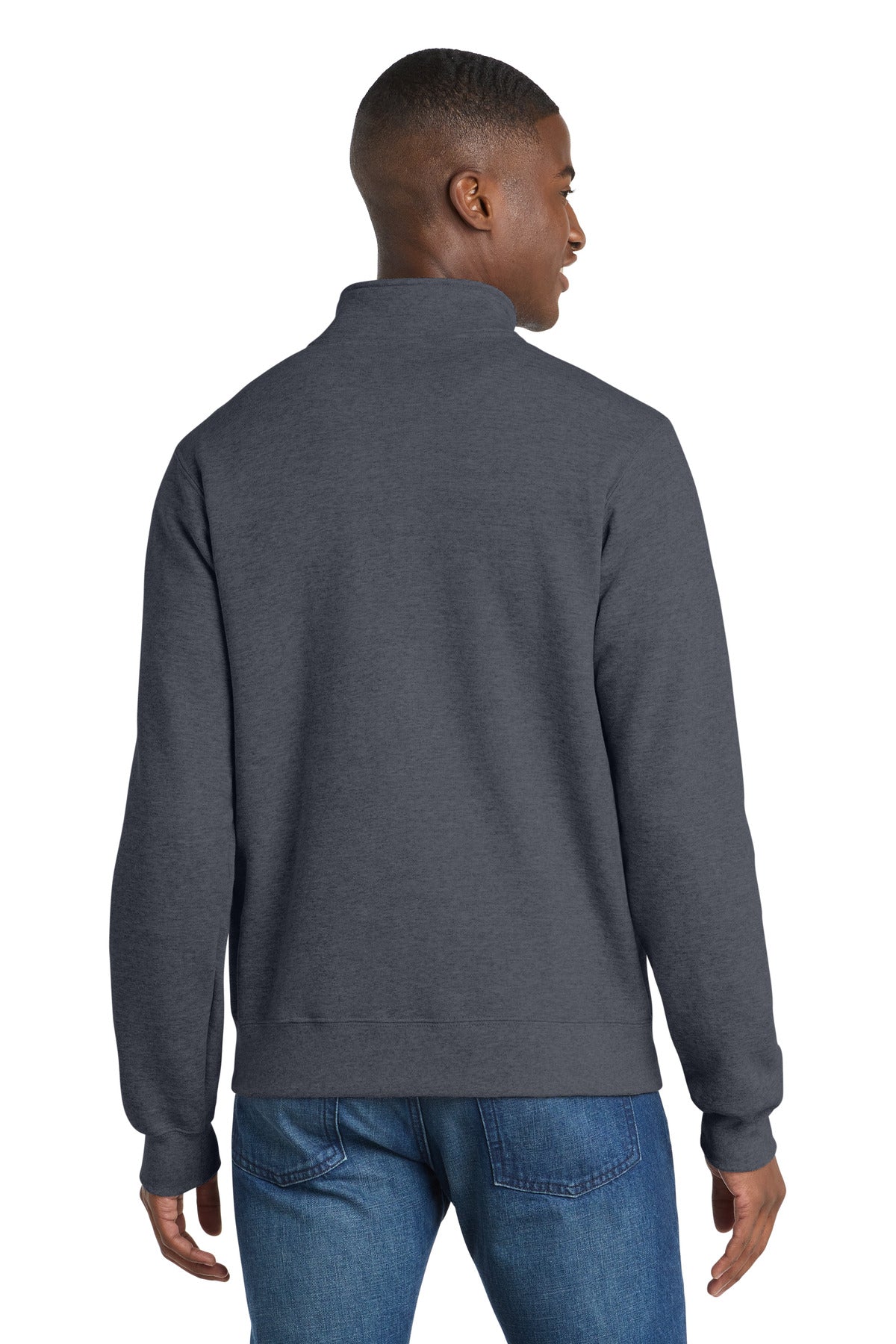 Heather Navy Port & Co Core Fleece Cadet Full-Zip Sweatshirt PC78FZ plain