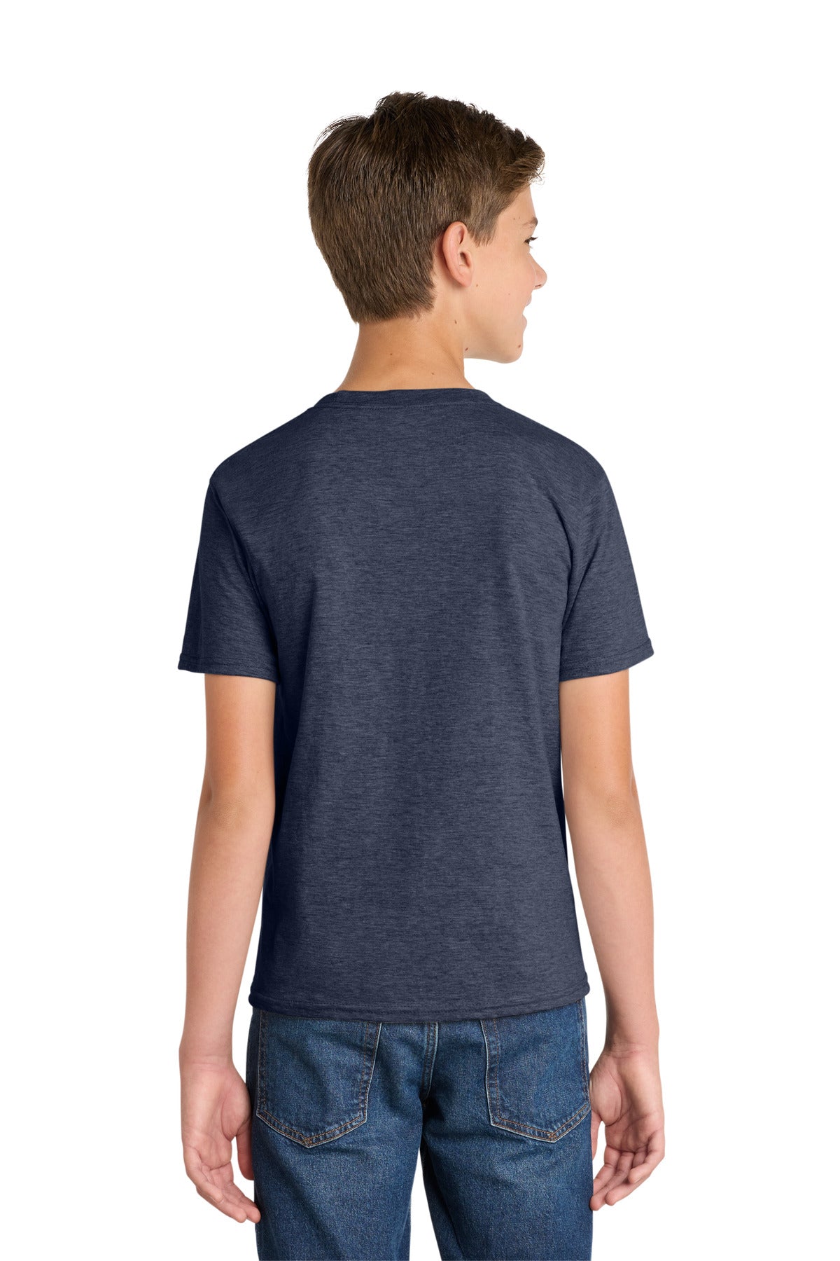 Heather Navy Port & Co Youth Fan Favorite Tee. PC450Y plain