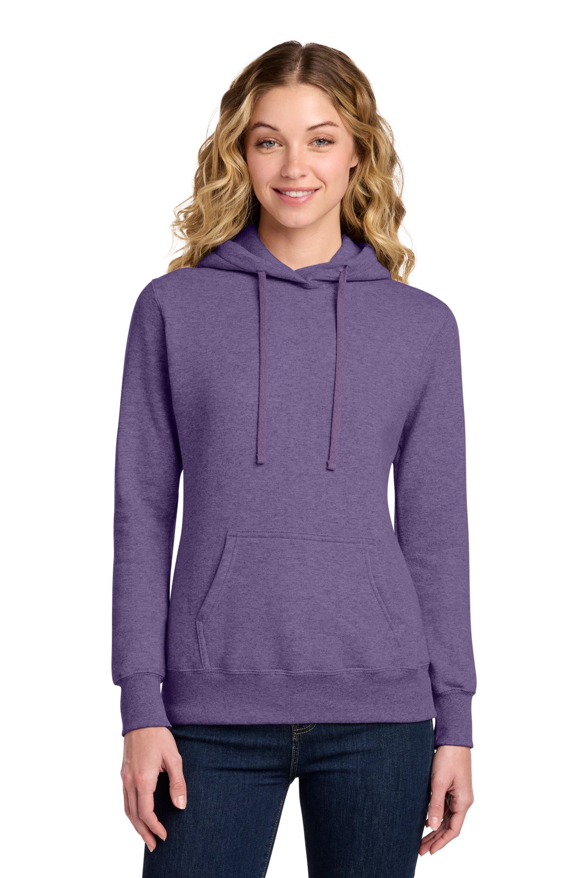 Heather Purple Port & Co Women's Core Fleece Pullover Hooded Sweatshirt LPC78H plain