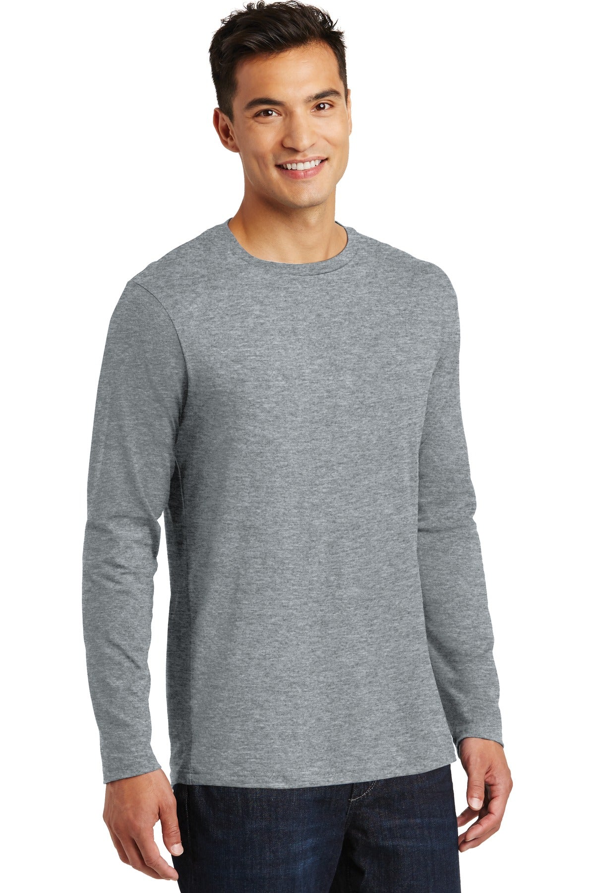 Heather Steel District Perfect Weight Long Sleeve Tee. DT105 plain