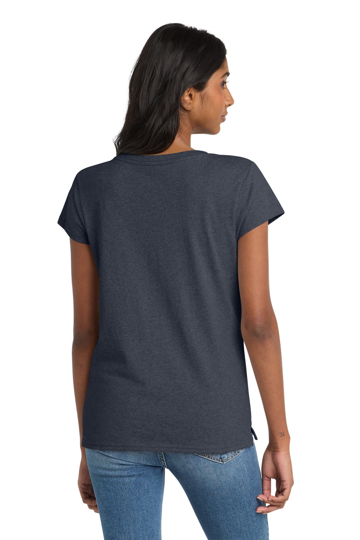 Heathered Navy District Women's Re-Tee V-Neck DT8001 plain