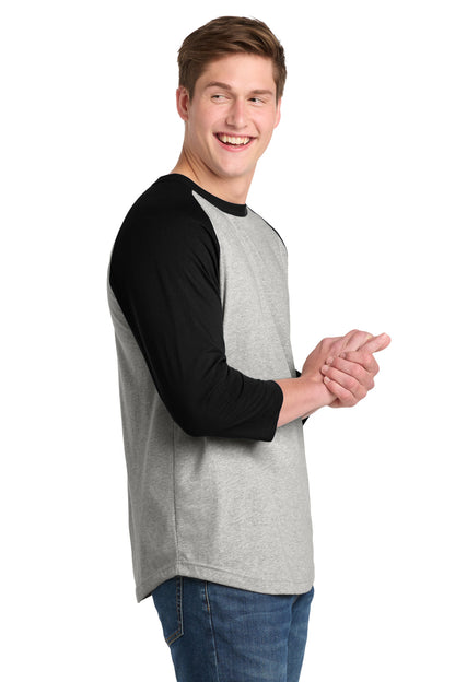 Heathr/Gry/Blk Sport-Tek Colorblock Raglan Jersey. T200 plain