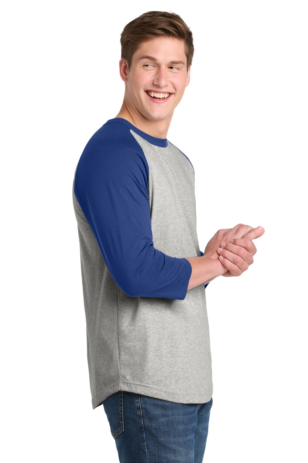 Heathr/Gry/Roy Sport-Tek Colorblock Raglan Jersey. T200 plain