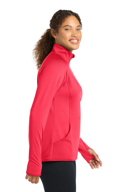 Hot Coral Sport-Tek Women's Sport-Wick Stretch 1/4-Zip Pullover. LST850 plain