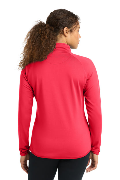 Hot Coral Sport-Tek Women's Sport-Wick Stretch 1/4-Zip Pullover. LST850 plain