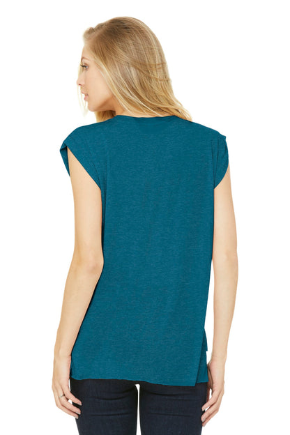 Ht Deep Teal BELLA+CANVAS Women's Flowy Muscle Tee with Rolled Cuffs BC8804 plain