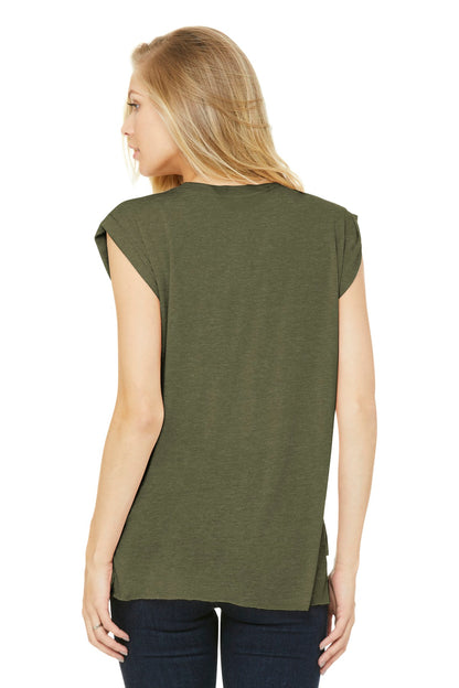 Ht Olive BELLA+CANVAS Women's Flowy Muscle Tee with Rolled Cuffs BC8804 plain