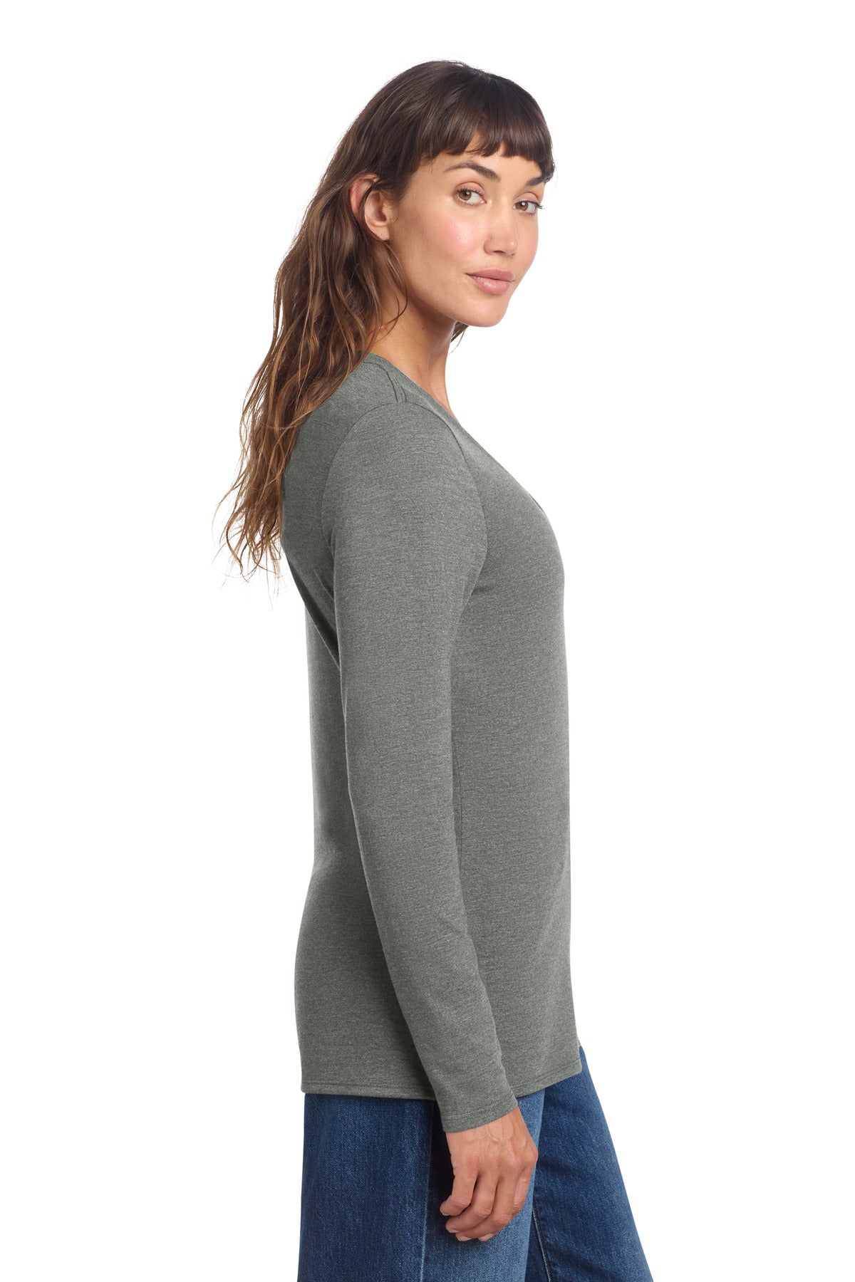 HtdChar District Women's Perfect Tri Long Sleeve V-Neck Tee DT135 plain