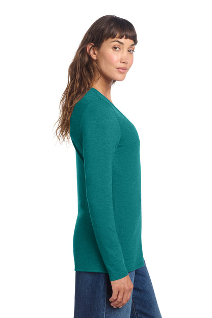 HtdTeal District Women's Perfect Tri Long Sleeve V-Neck Tee DT135 plain