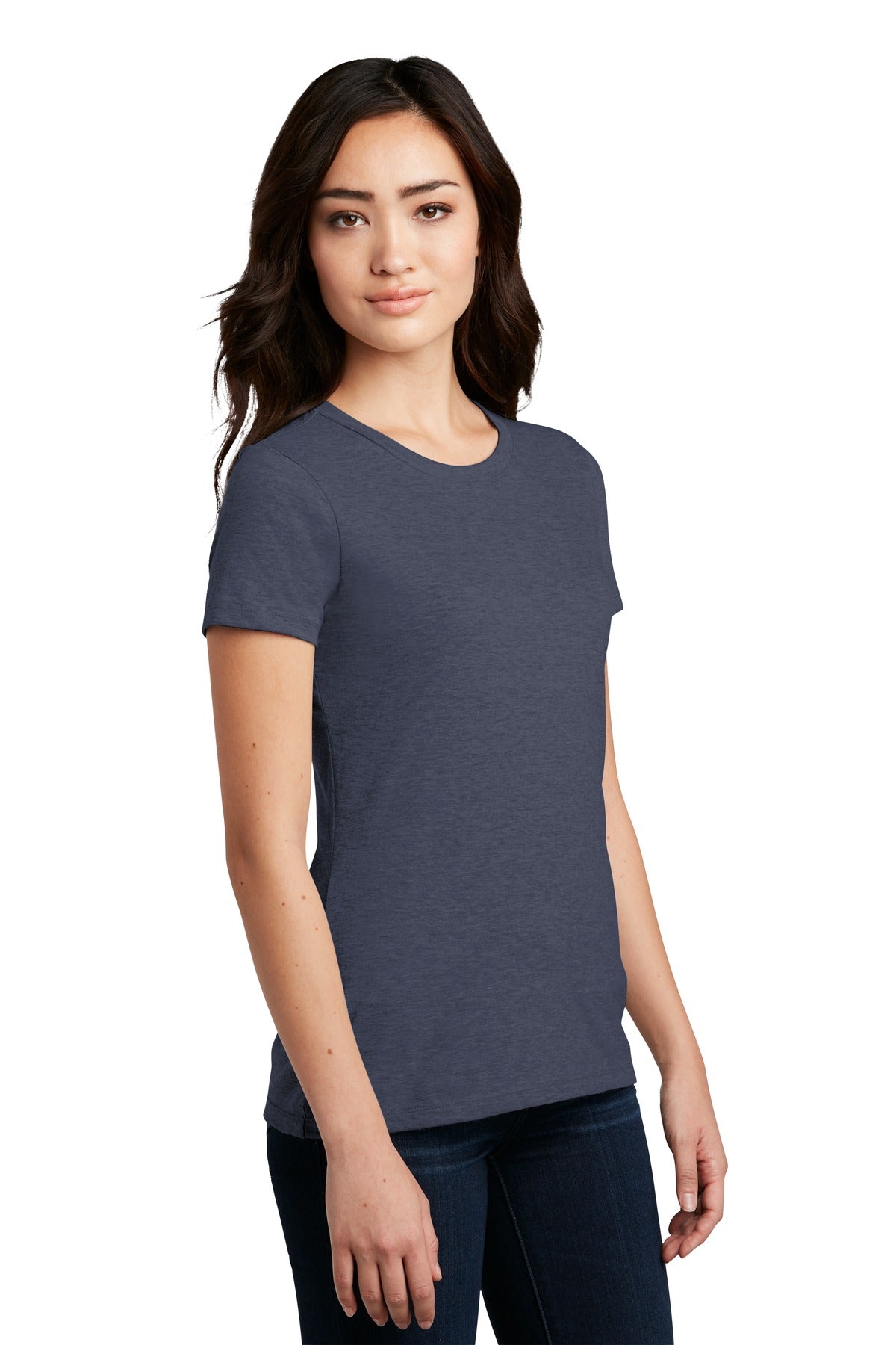 Hthr Navy District Women's Perfect Blend CVC Tee. DM108L plain